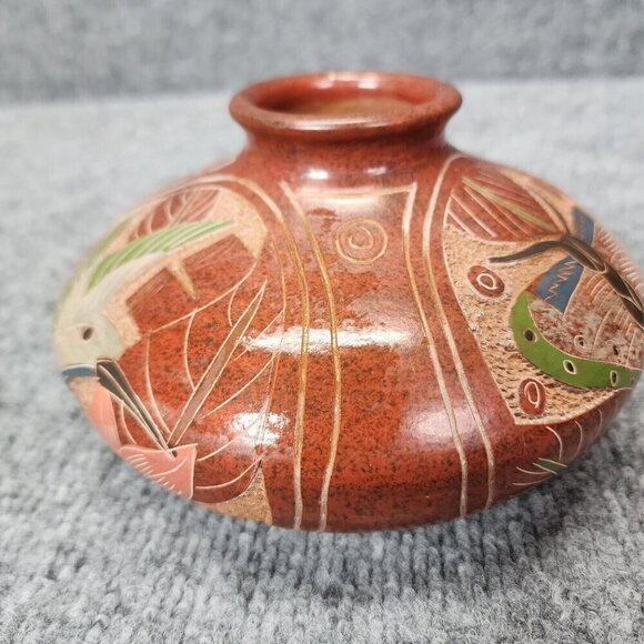 Costa Rica Toucan Hummingbird butterfly Ceramic Vase Folk Art Pottery - Picture 6 of 15